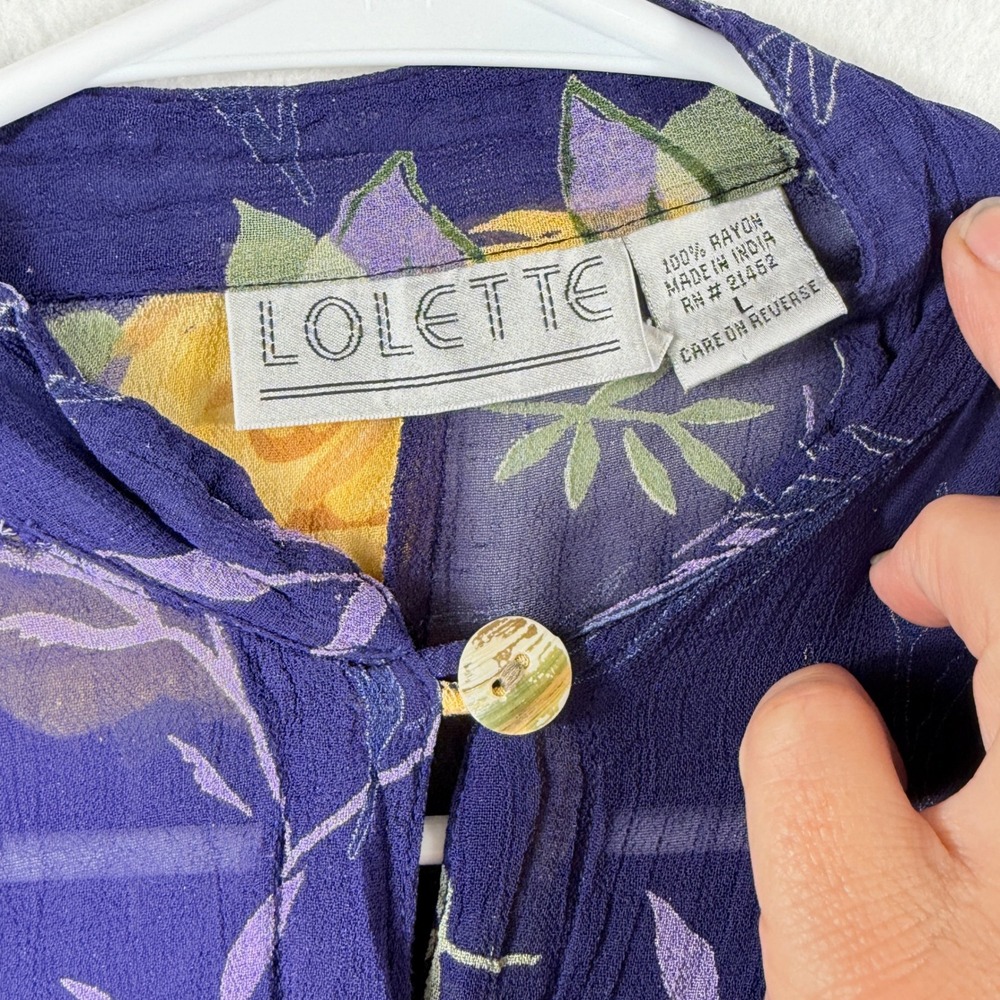 Lolette Maxi Dress Womens Large Purple Yellow Rose Floral‎ Sheer Vtg Cottagecore - Picture 8 of 8